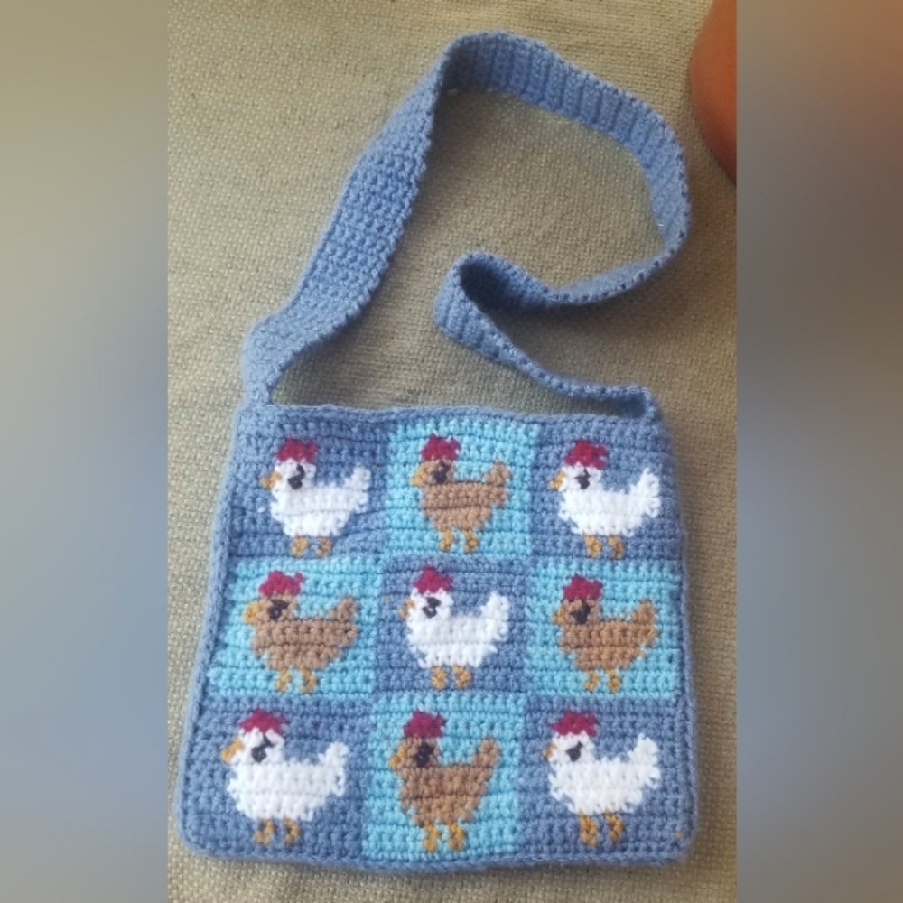Handmade crochet chicken purse